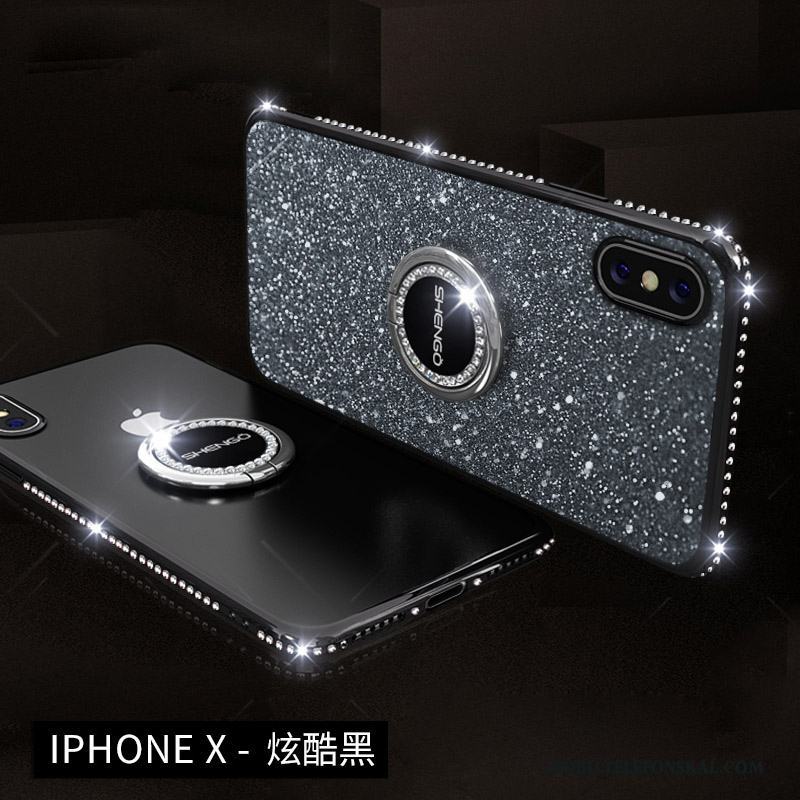 iPhone X Skal Fallskydd Silikon Hängsmycken Strass Fodral Rosa Ny