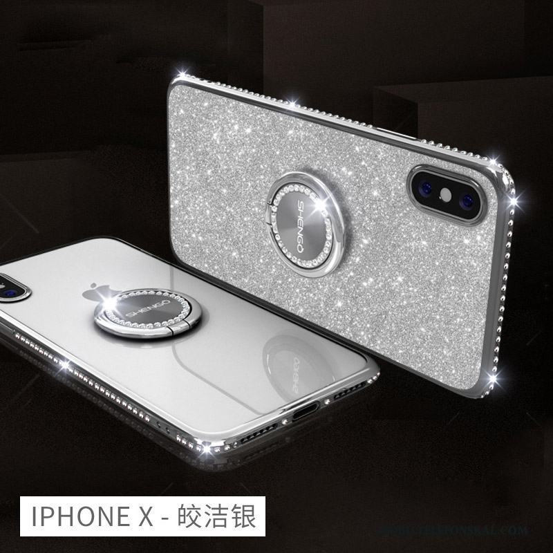 iPhone X Skal Fallskydd Silikon Hängsmycken Strass Fodral Rosa Ny