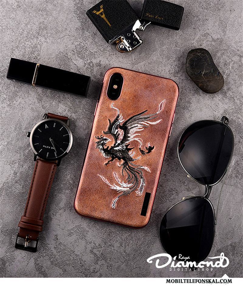 iPhone X Skal Par Telefon Broderi Kinesisk Drake Vinge Trend Varumärke