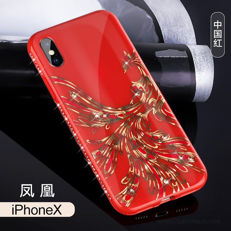 iPhone X Strass Trend Varumärke Net Red Silikon Skal Telefon Rosa Mjuk