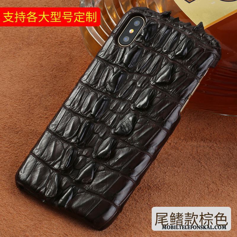 iPhone X Svart Anpassa Trend Varumärke Äkta Läder Läderfodral Krokodilmönster Skal Telefon