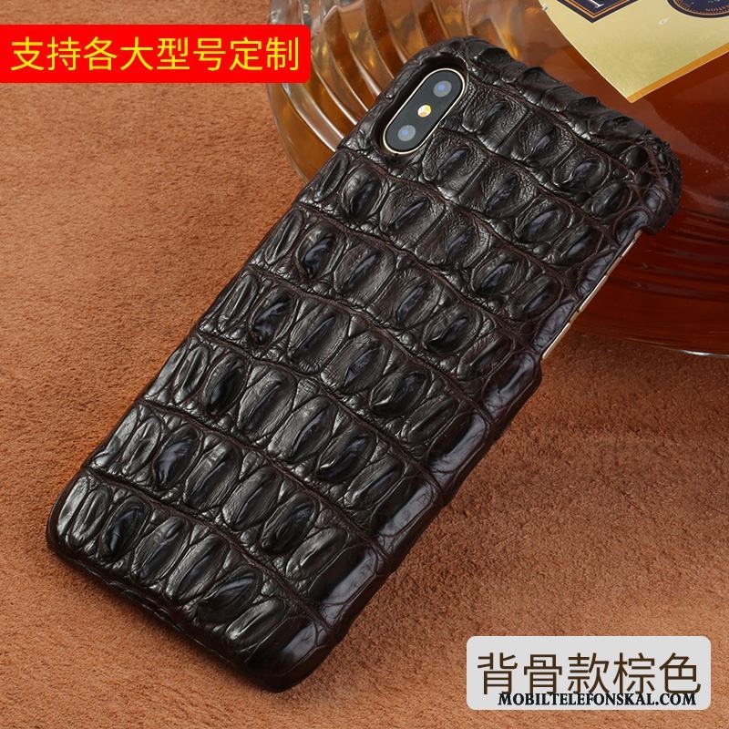 iPhone X Svart Anpassa Trend Varumärke Äkta Läder Läderfodral Krokodilmönster Skal Telefon