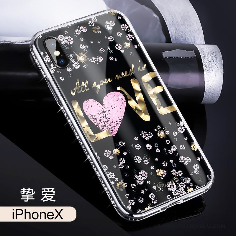 iPhone X Trend Varumärke Svart Lyxiga Fallskydd Skal Telefon Strass Ny