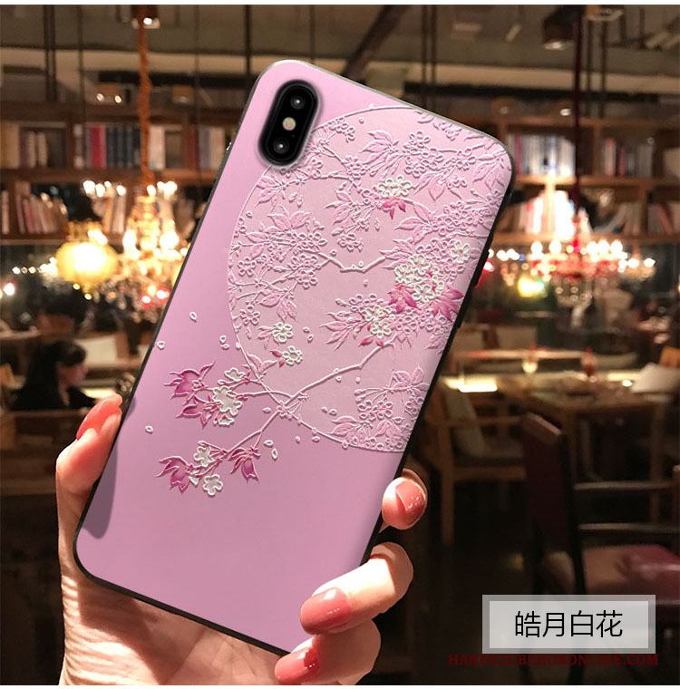 iPhone Xs Max Blommor Grön Skal Telefon Retro Lättnad Månad Kinesisk Stil