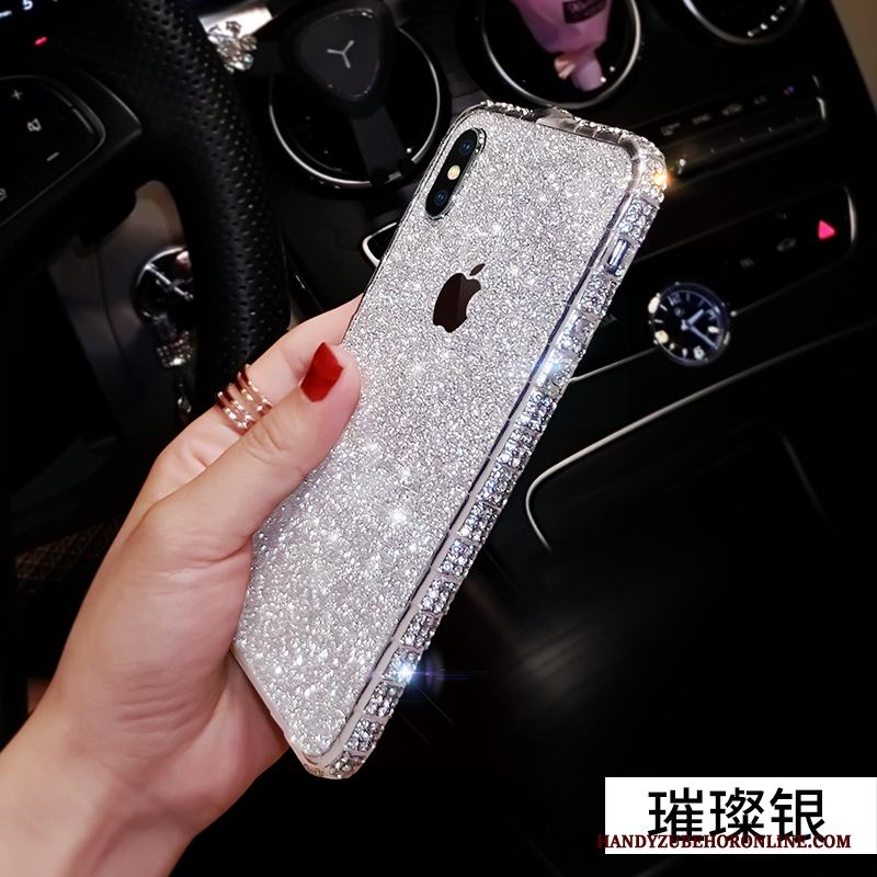 iPhone Xs Personlighet Skal Telefon Enkel Rosa Guld Metall Pulver Par