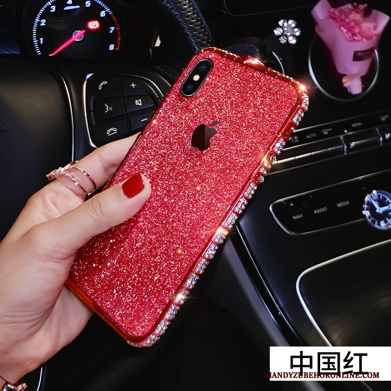 iPhone Xs Personlighet Skal Telefon Enkel Rosa Guld Metall Pulver Par