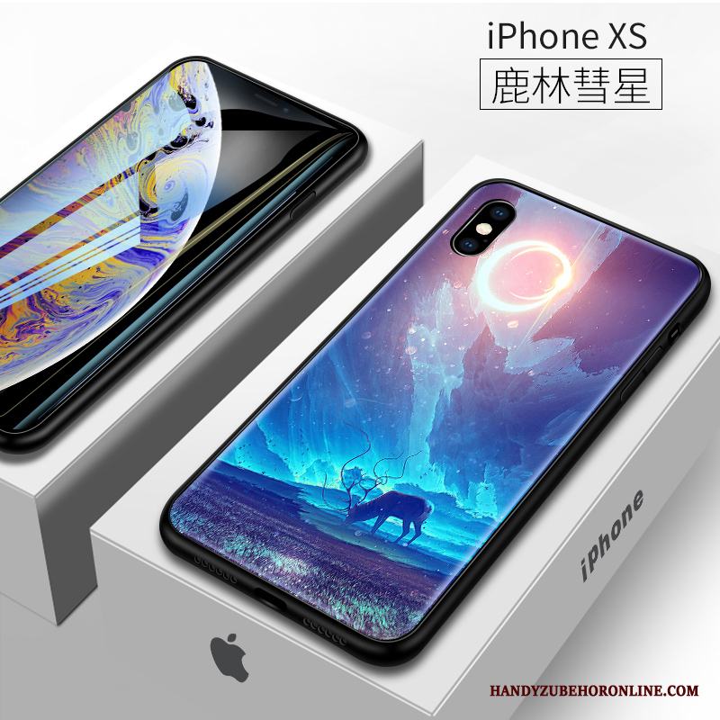 iPhone Xs Skal Telefon Fallskydd Purpur Nubuck Silikon Glas Fodral