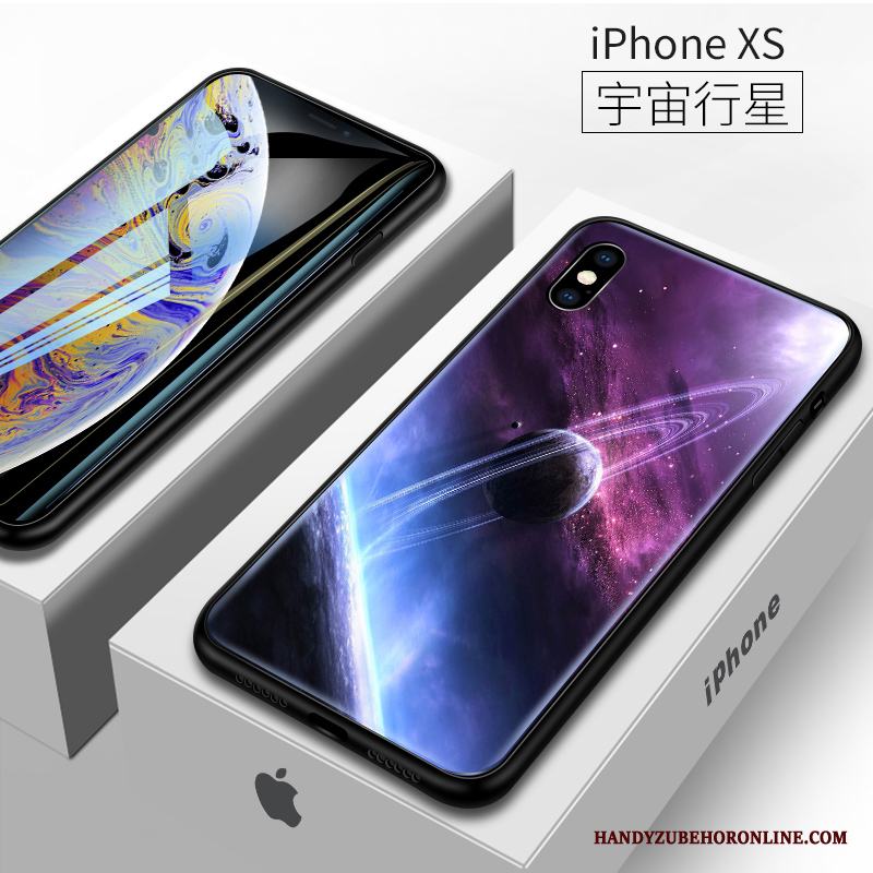iPhone Xs Skal Telefon Fallskydd Purpur Nubuck Silikon Glas Fodral