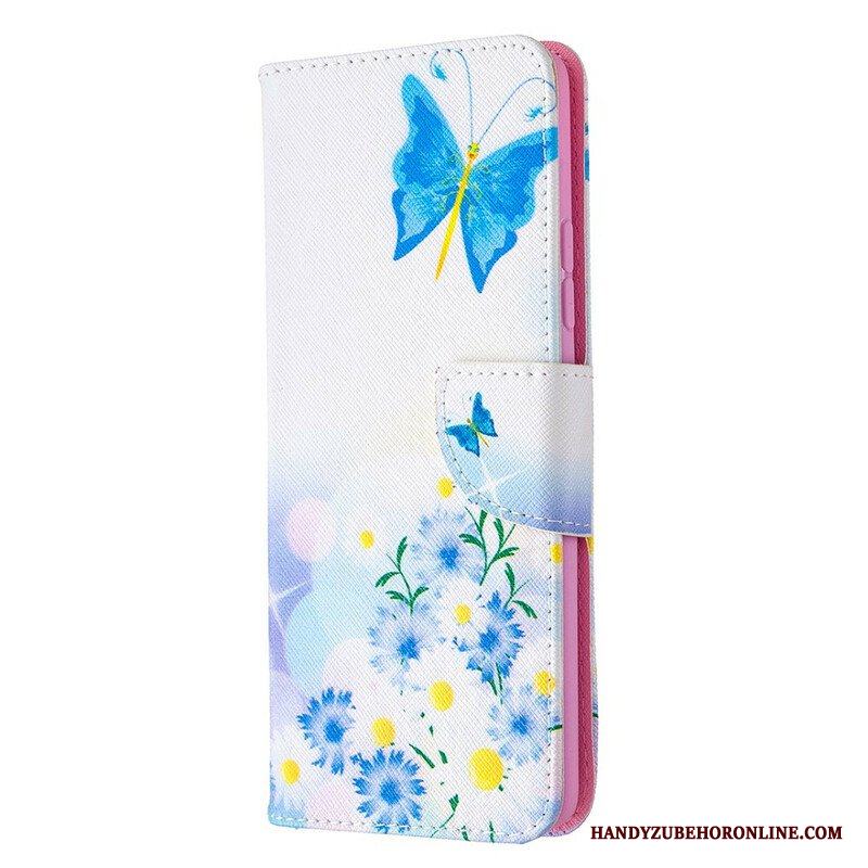 Fodral Samsung Galaxy A42 5G Målade Fjärilar Och Blommor