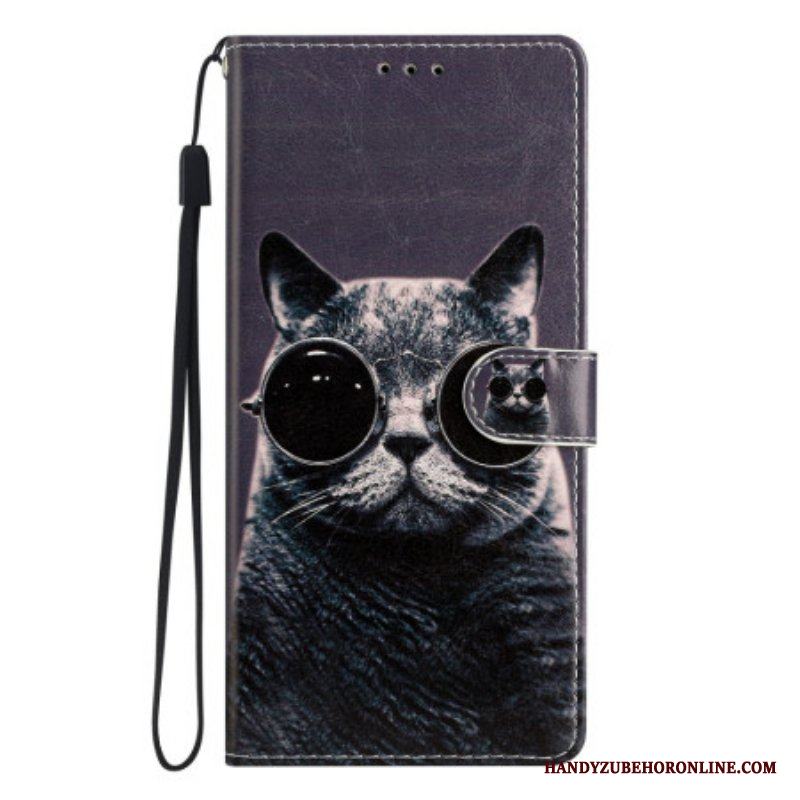 Fodral Samsung Galaxy A53 5G Glasögon Katt Med Snodd