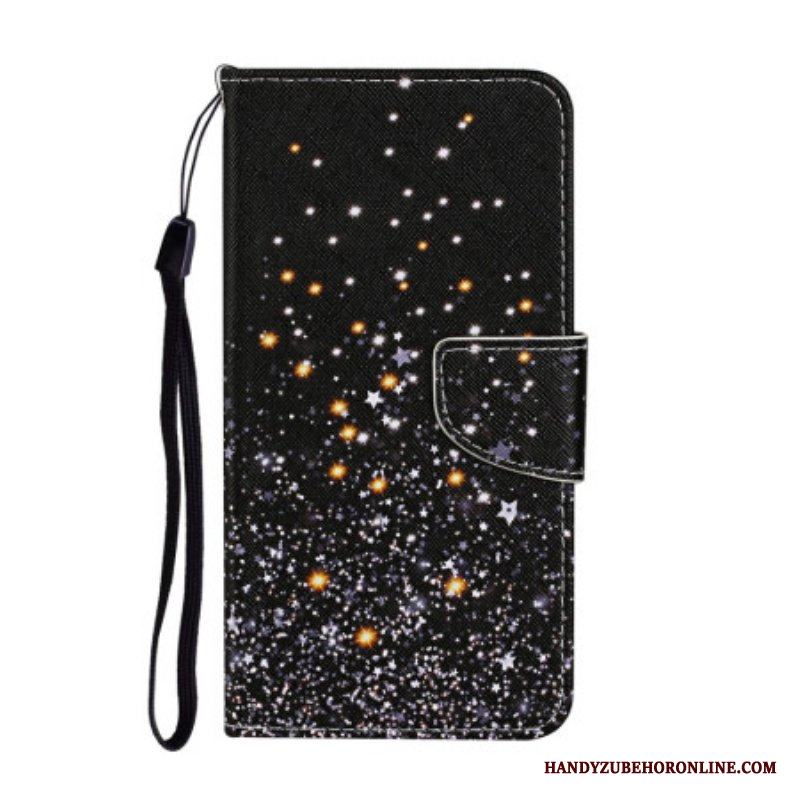 Fodral Samsung Galaxy A54 5G Med Kedjar Svart Botten Och Glitter Strappy