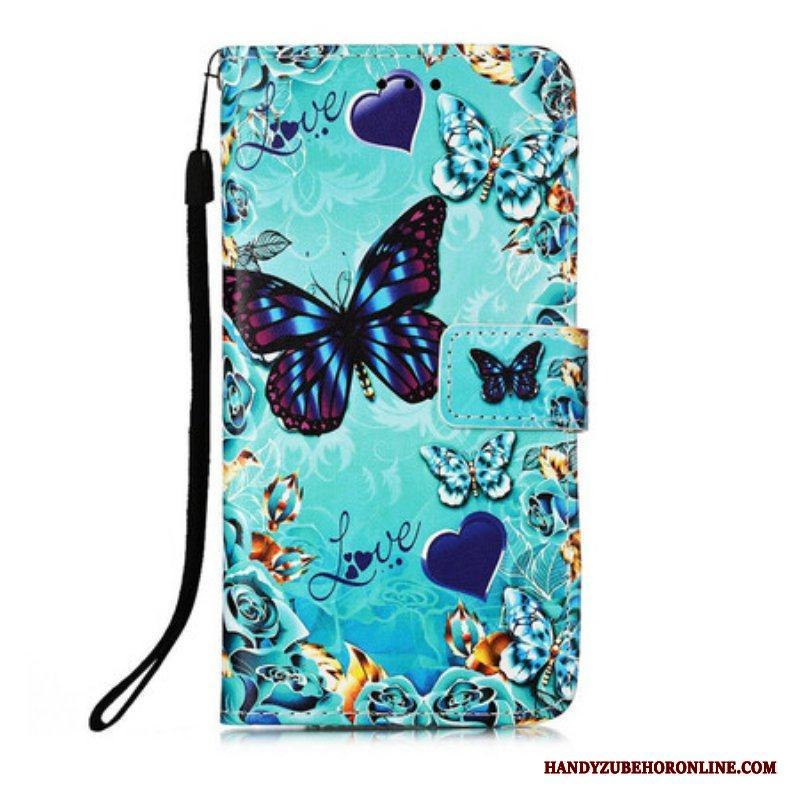Fodral iPhone 13 Mini Med Kedjar Älskar Fjärilar Strappy