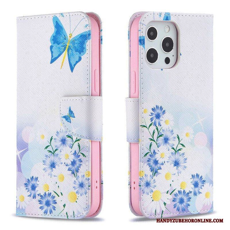 Fodral iPhone 13 Pro Max Målade Fjärilar Och Blommor