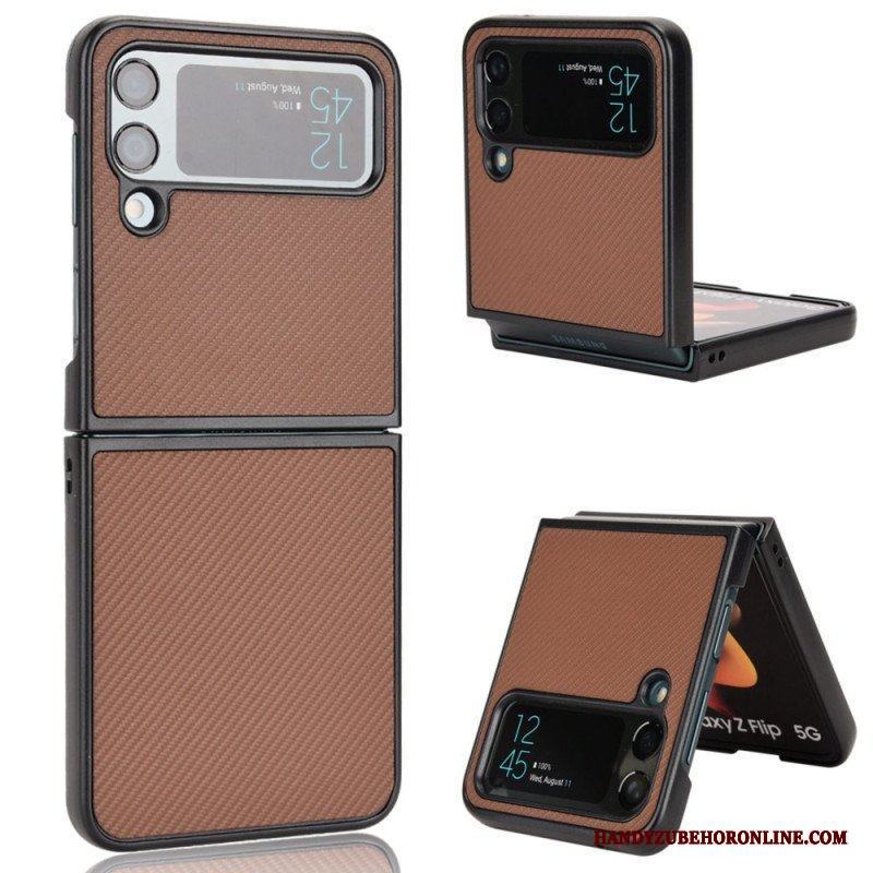 Folio-fodral Mobilskal Samsung Galaxy Z Flip 4 Läderfodral Lädereffekt Kolfiberstruktur