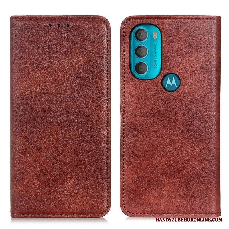 Folio-fodral Moto G71 5G Läderfodral Texturerat Delat Läder