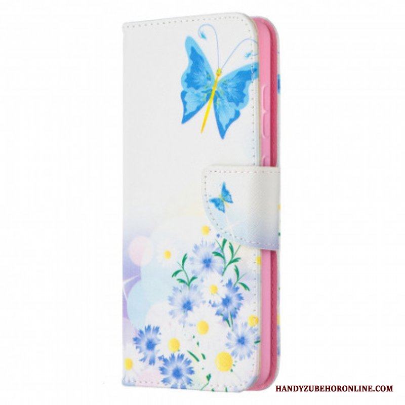 Folio-fodral Samsung Galaxy A52 4G / A52 5G / A52s 5G Målade Fjärilar Och Blommor