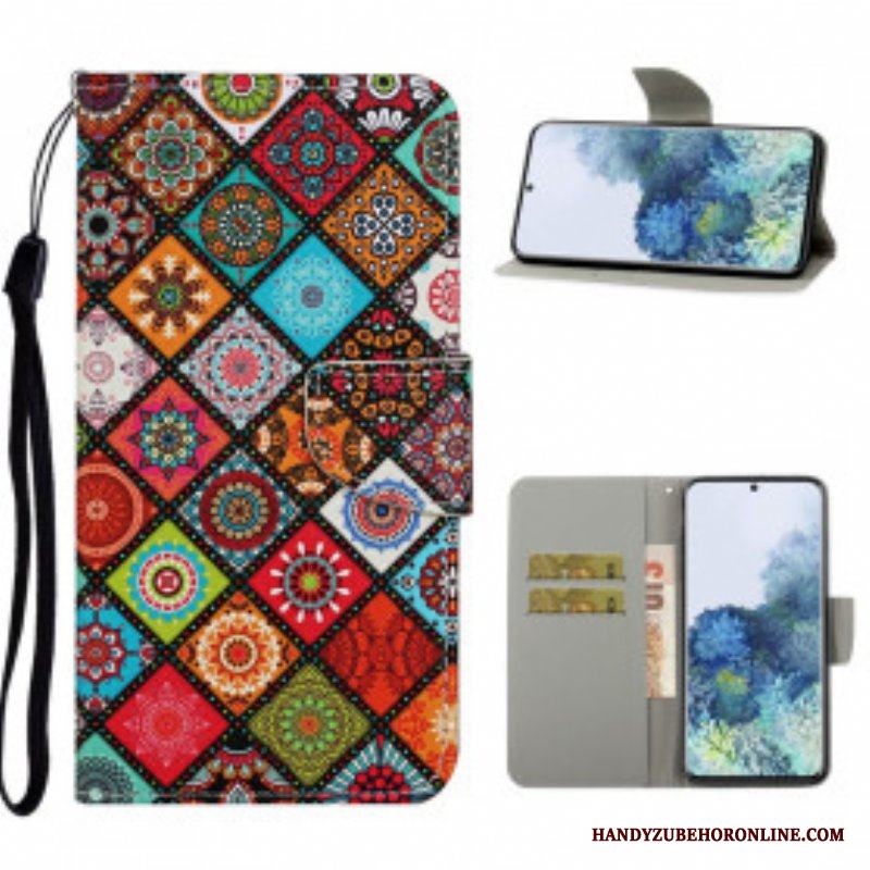 Folio-fodral Samsung Galaxy S21 Ultra 5G Patchwork-mandalas Med Linne