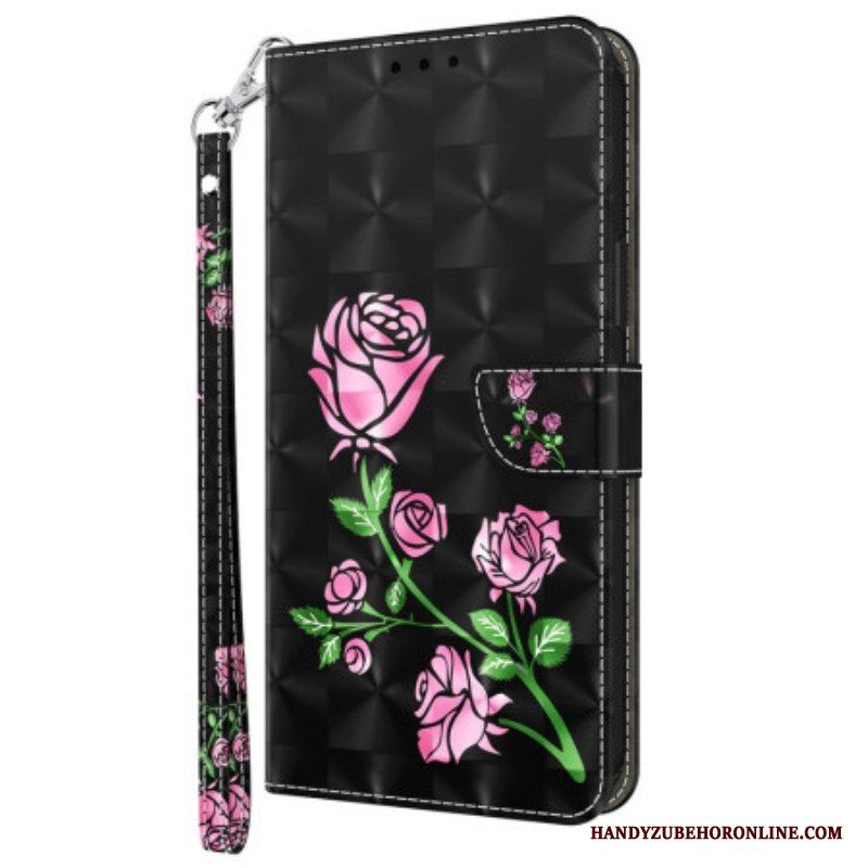 Folio-fodral Samsung Galaxy S23 5G Med Kedjar Strappy Graphic Rose