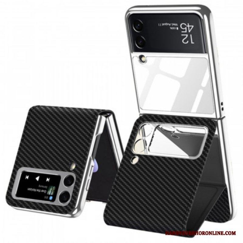 Folio-fodral Skal Samsung Galaxy Z Flip 3 5G Läderfodral Carbon Mirror Effekt Och Stöd