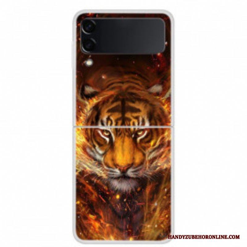 Folio-fodral Skal Samsung Galaxy Z Flip 3 5G Läderfodral Eld Tiger