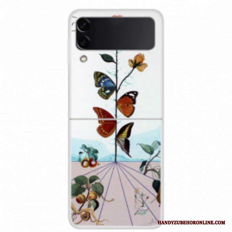 Folio-fodral Skal Samsung Galaxy Z Flip 3 5G Läderfodral Natur Fjärilar