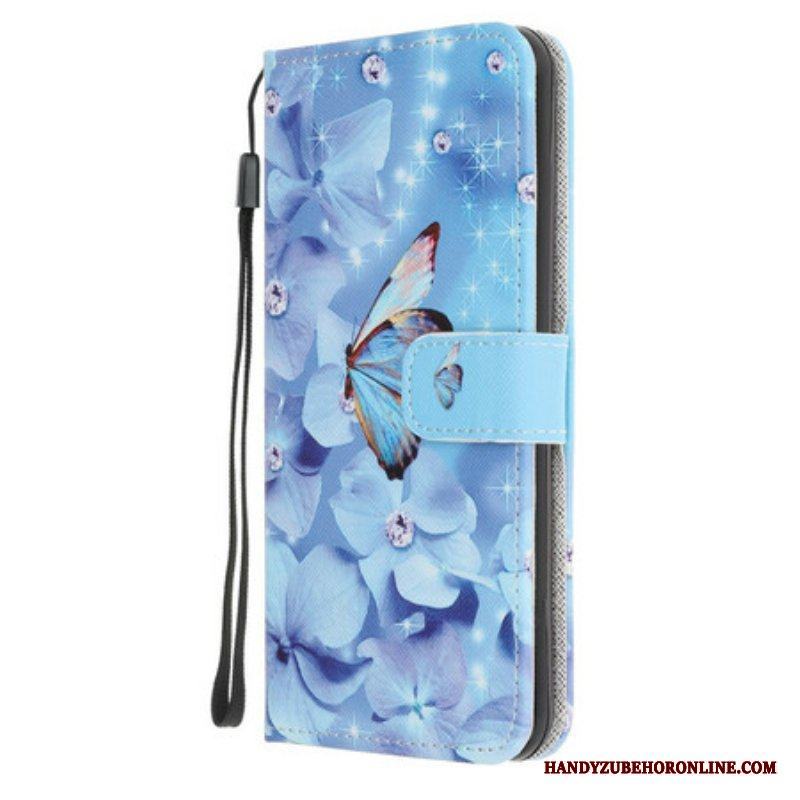 Folio-fodral iPhone 13 Mini Med Kedjar Strappy Diamond Butterflies