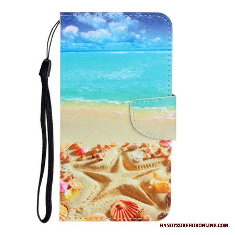 Folio-fodral iPhone 13 Pro Med Kedjar Lanyard Beach