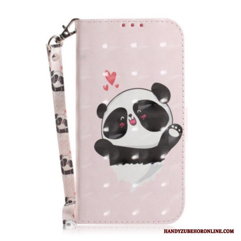 Folio-fodral iPhone 14 Plus Med Kedjar Strappy Panda