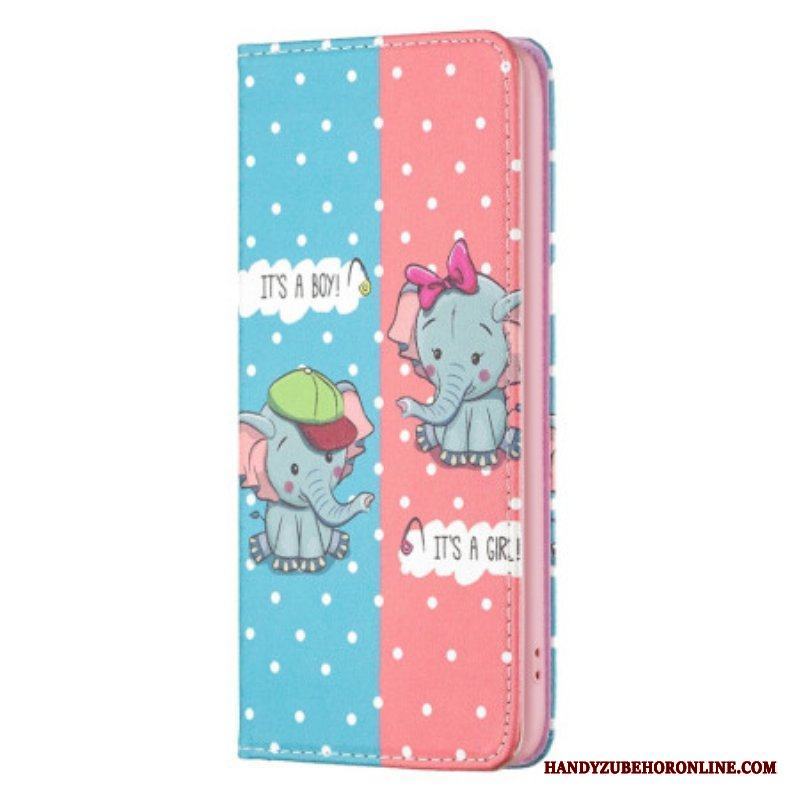 Folio-fodral iPhone 14 Pro Läderfodral Baby Elefanter