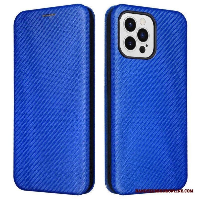 Folio-fodral iPhone 14 Pro Läderfodral Färgad Kolfiber