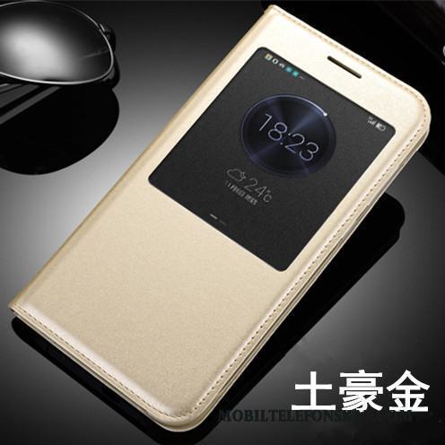 Huawei Ascend G7 Clamshell Guld Fodral Läderfodral Skal Telefon Skydd Mobil Telefon