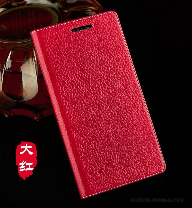 Huawei Ascend Mate 7 Skal Telefon Fodral Läderfodral Skydd Clamshell Stor Röd
