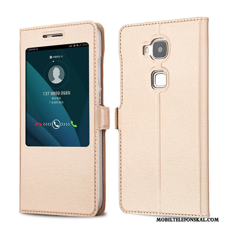 Huawei G7 Plus Läderfodral Mobil Telefon Guld Täcka Mesh Skydd Skal Telefon