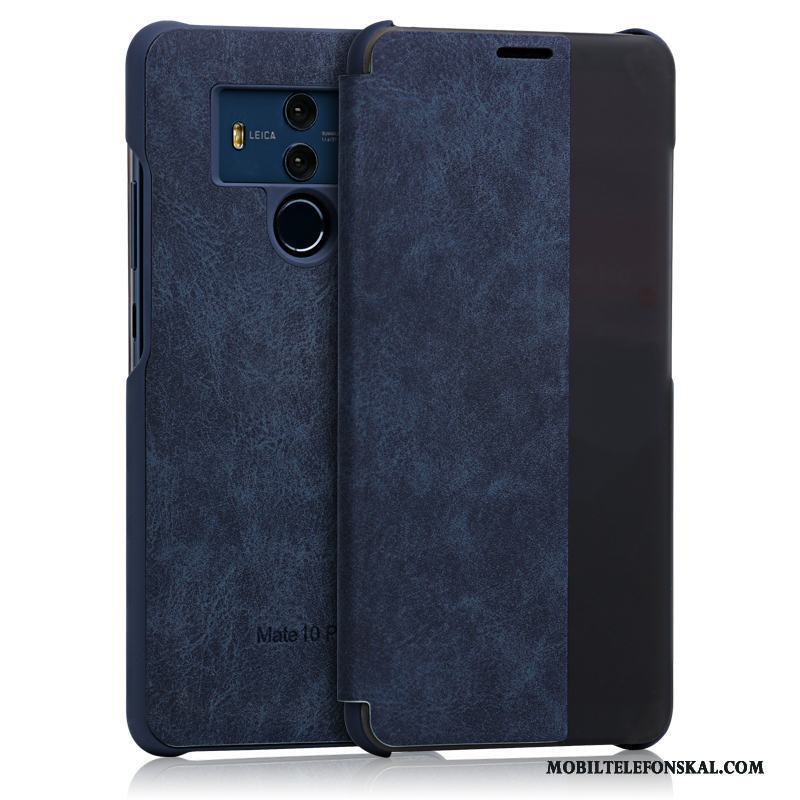 Huawei Mate 10 Pro Fallskydd Täcka Blå Business Läderfodral Skal Telefon