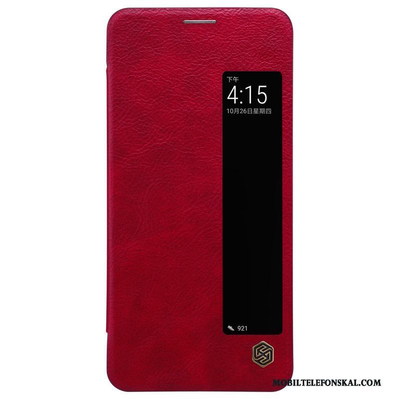 Huawei Mate 10 Pro Skal Skydd Guld Telefon Läderfodral Röd Business
