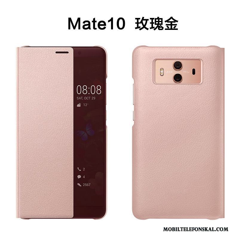 Huawei Mate 10 Skydd Fodral Fallskydd Clamshell Skal Telefon Rosa Guld Läderfodral