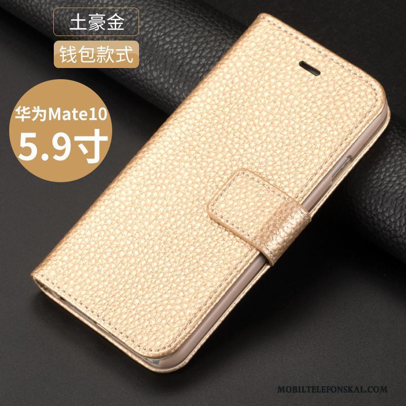 Huawei Mate 10 Skydd Skal Telefon Täcka Fallskydd Guld Läderfodral All Inclusive