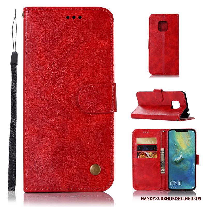 Huawei Mate 20 Pro Skal Fallskydd Läderfodral Röd Mobil Telefon Kort Plånbok Europa
