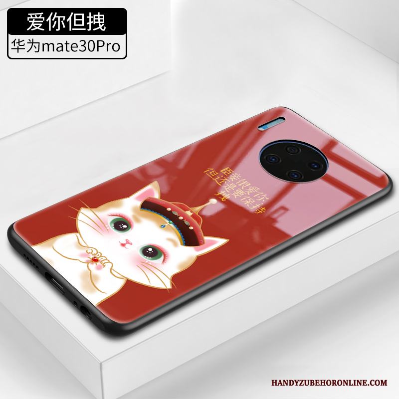Huawei Mate 30 Pro Skal Röd Vind Vacker Katt Net Red Fallskydd Glas
