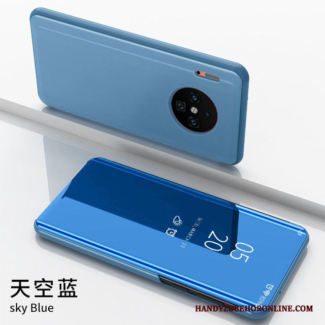 Huawei Mate 30 Pro Support Spegel Skydd Läderfodral Blå Skal Telefon Kreativa
