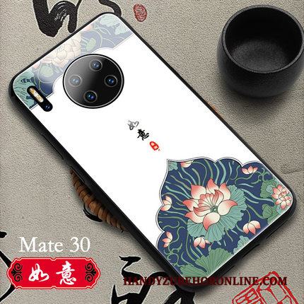 Huawei Mate 30 Vit Glas Kinesisk Stil Autentiska Skal Telefon