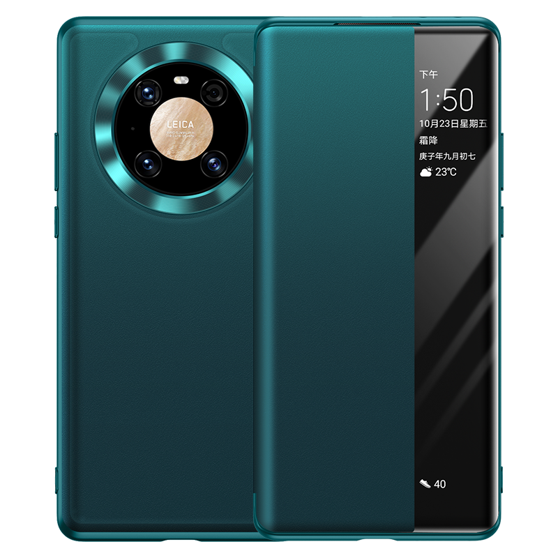 Huawei Mate 40 Fodral Äkta Läder Skal Telefon Clamshell Grön Skydd
