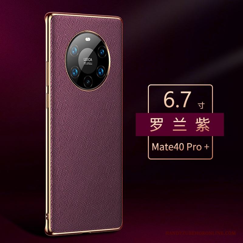 Huawei Mate 40 Pro+ Skal Telefon Skydd Fallskydd Högt Utbud All Inclusive Äkta Läder Purpur