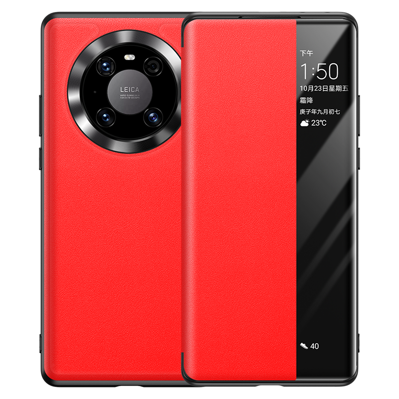 Huawei Mate 40 Pro Äkta Läder Skydd Skal Telefon Röd Fodral Clamshell