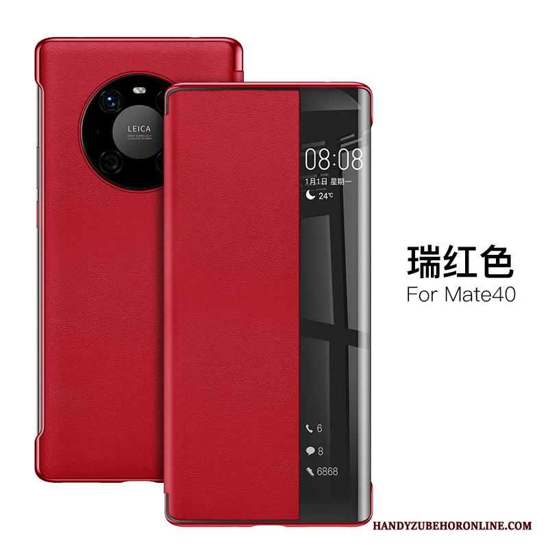 Huawei Mate 40 Skal Röd Personlighet Kreativa Läderfodral Clamshell Slim All Inclusive