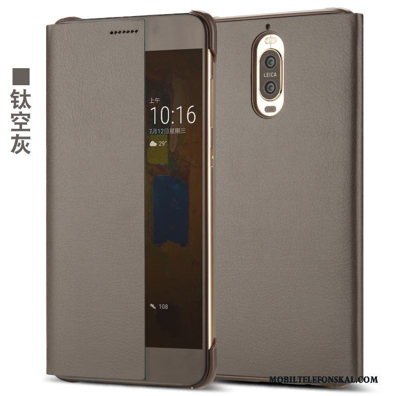 Huawei Mate 9 Pro Skal Telefon Fodral Grå Clamshell Skydd Mobil Telefon Läderfodral