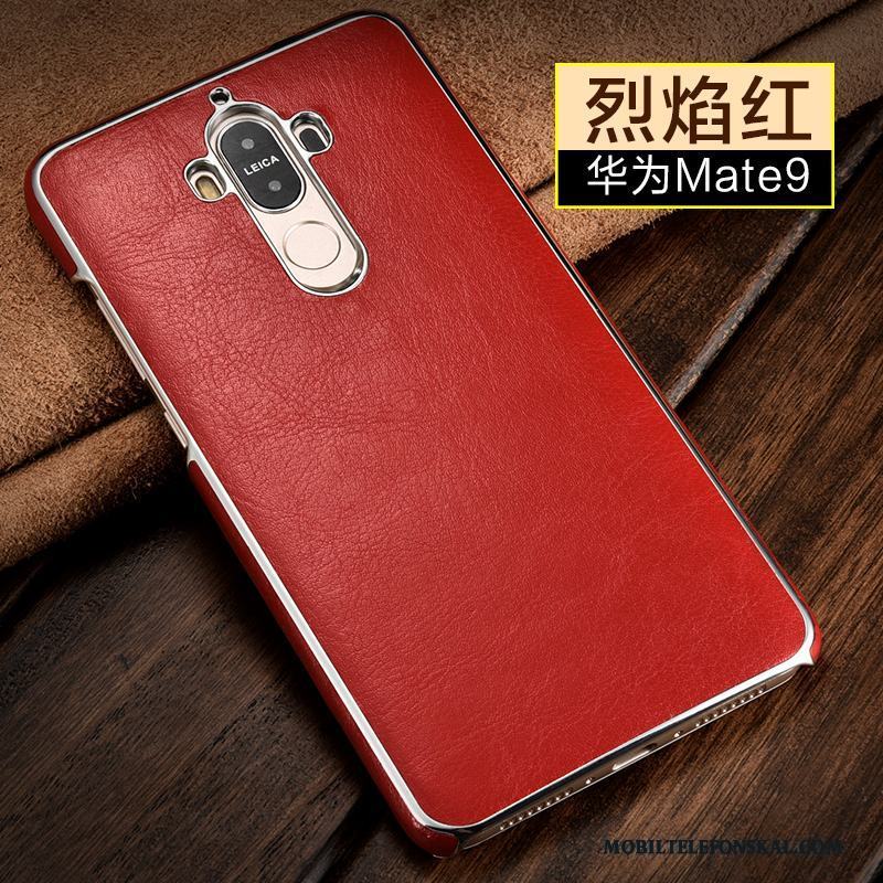 Huawei Mate 9 Skal Läderfodral Röd Fallskydd Guld Tunn Business Mode