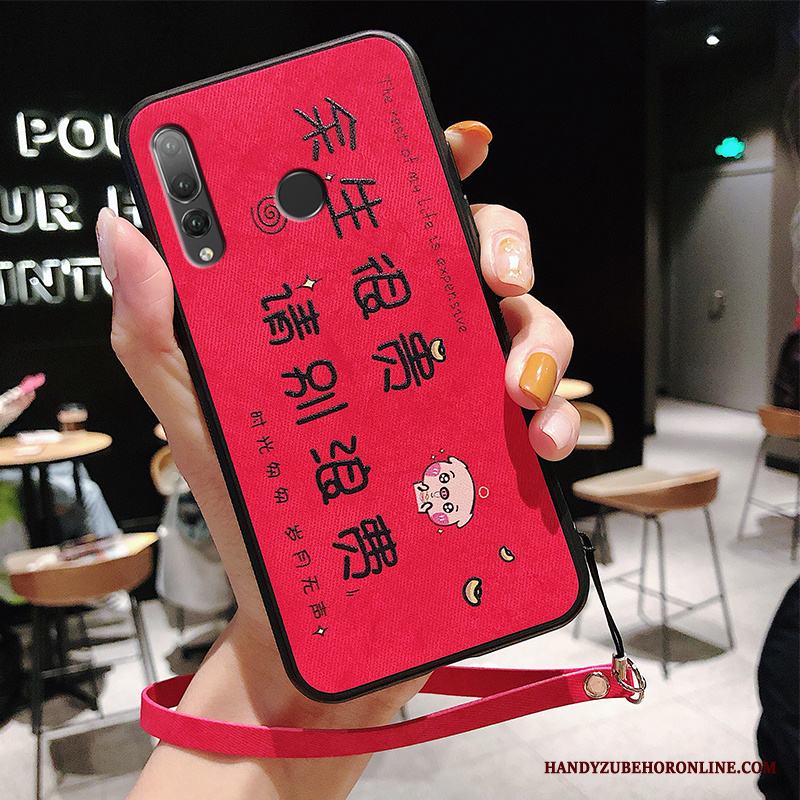 Huawei P Smart+ 2019 Röd Textil Mjuk Fallskydd Tunn Skal Telefon Fodral