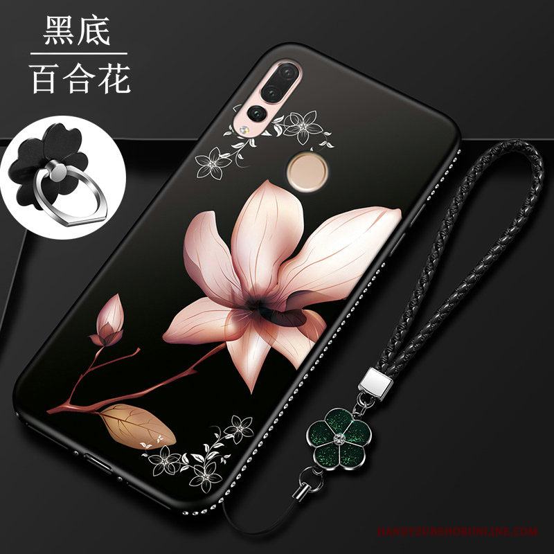 Huawei P Smart+ 2019 Skal Ny Liljesläktet Svart Fodral Blommor Mjuk Skydd
