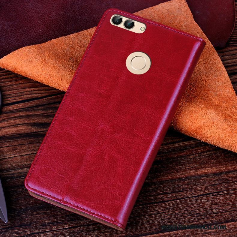 Huawei P Smart Läderfodral Skydd Skal Telefon Täcka Fallskydd Röd